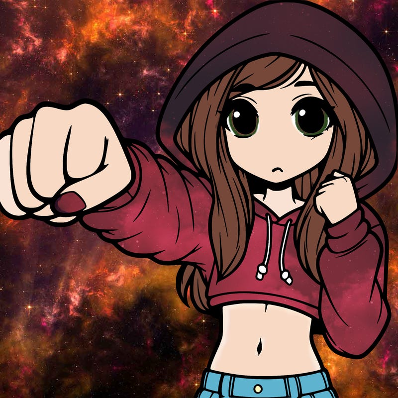 girl in crop top hoddie doing👊