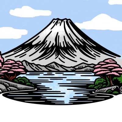 mount fuji black and white