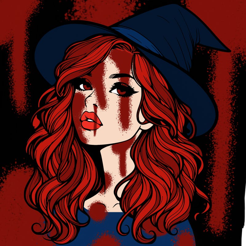 realistic witch girl with wavy hair and lips