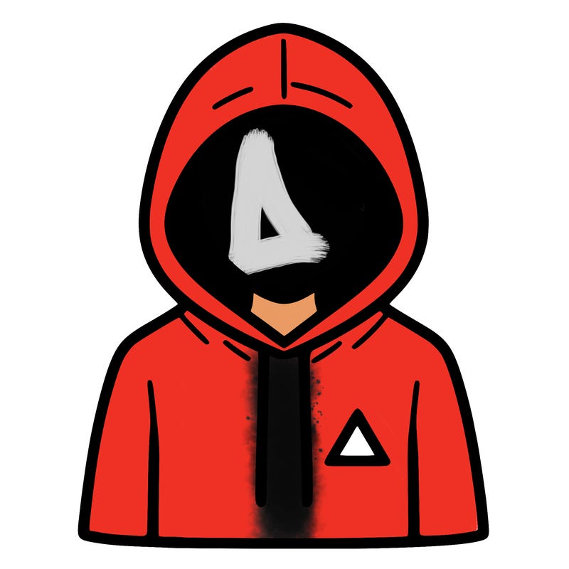 a person with non face waering a hoodie with a small triangle symbol