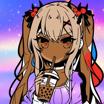 anime bad girl drinking boba