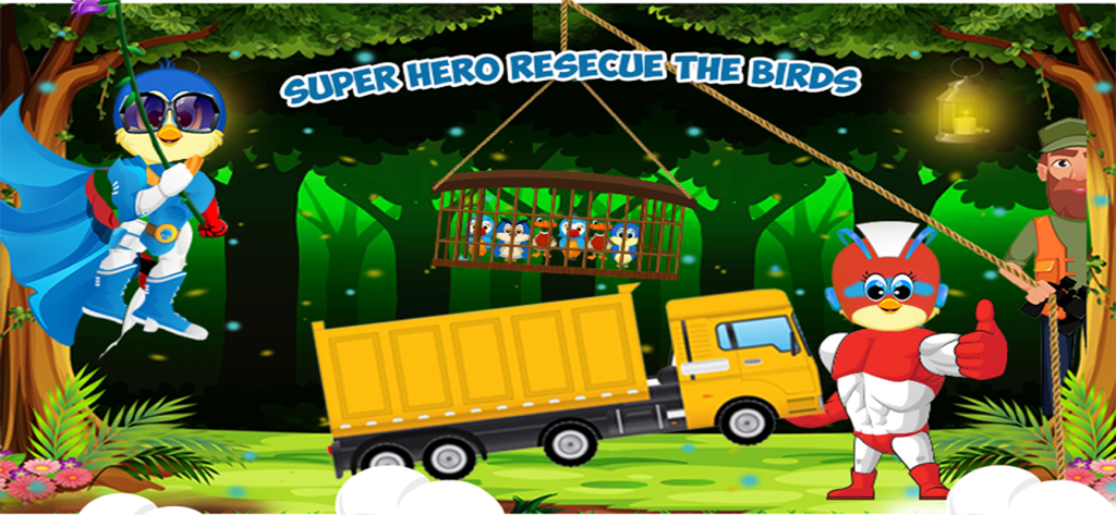 Superhero Bird VS Hunter - Superhero birds rescue their friends from a cage in the jungle adventure game
