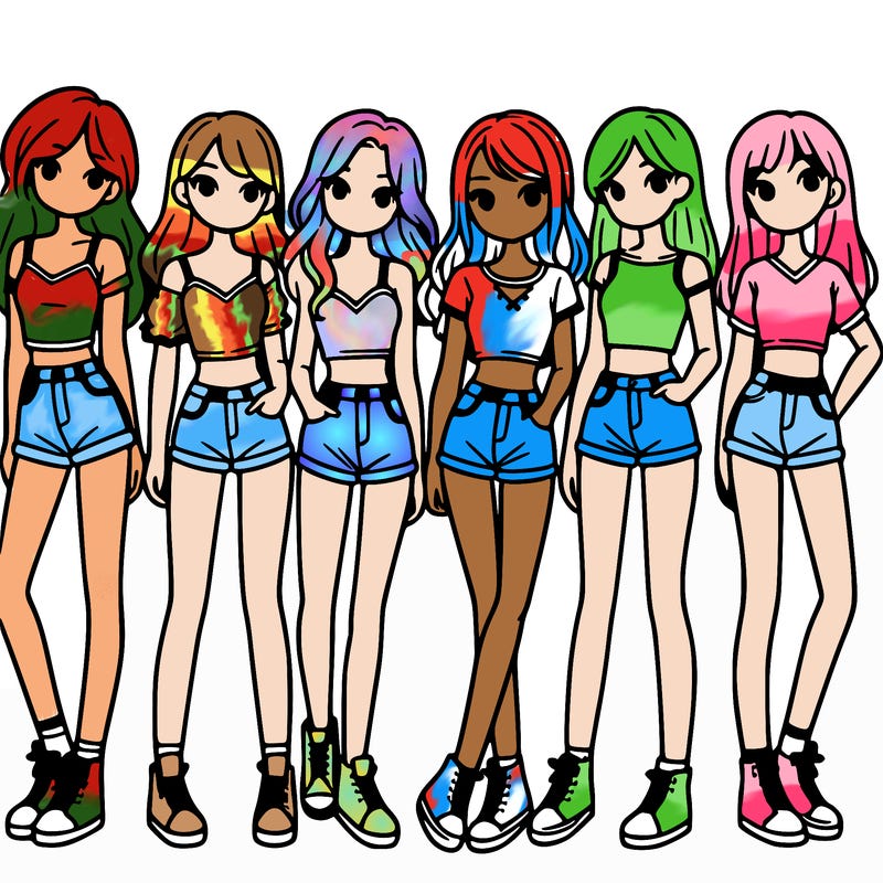 a group of girls wearing crop tops and shorts
