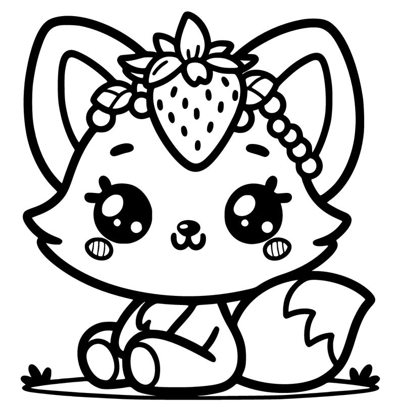 cute cartoon fox with a strawberry on its head