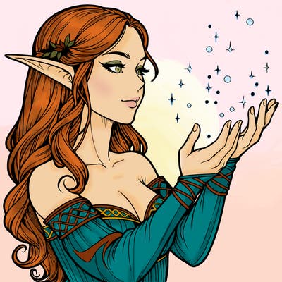 realistic elf girl doing magic