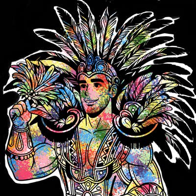 a realistic man  in the carnaval of rio with a carnival costume from brazil with feathers