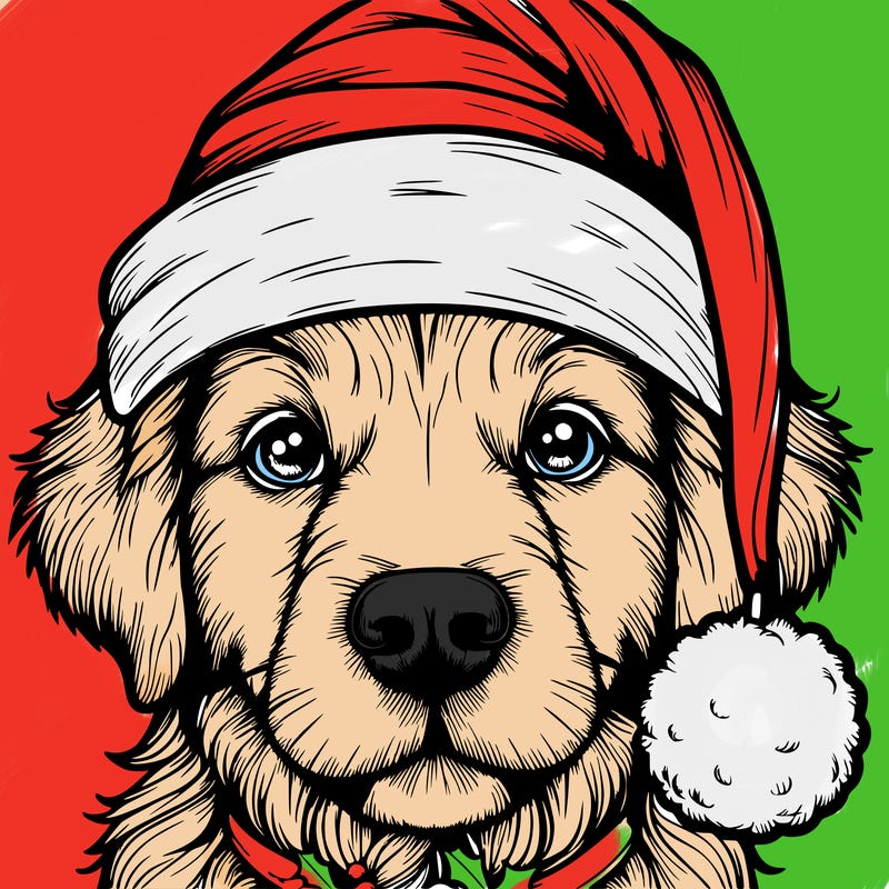 realistic dog with a christmas hat