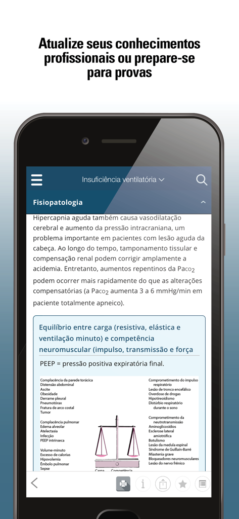 Interfaz de la aplicación Manual MSD mostrando fisiopatología médica y diagramas clínicos en español