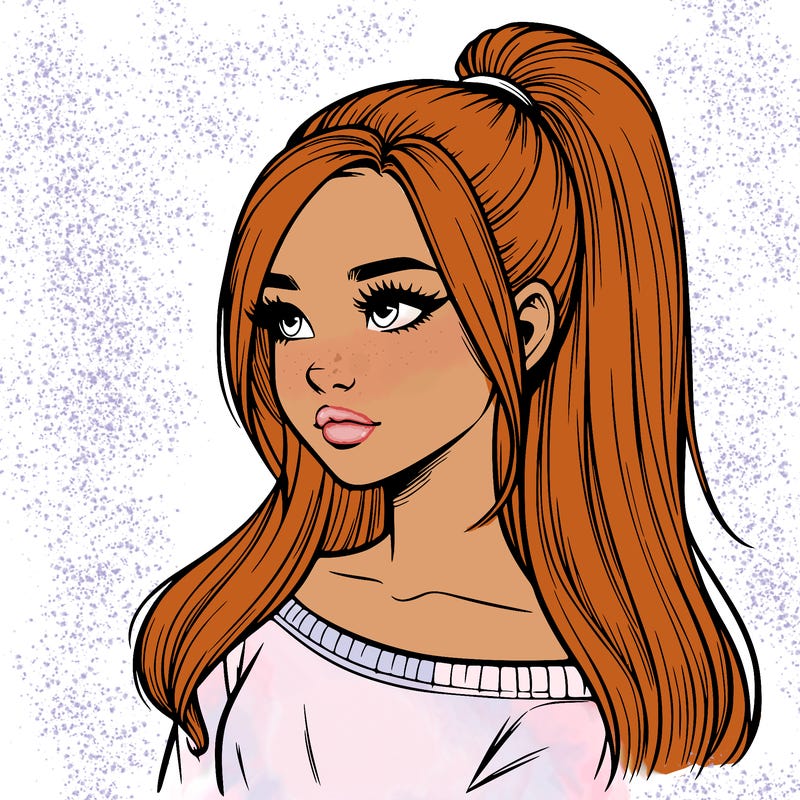 realistic girl with a high ponytail