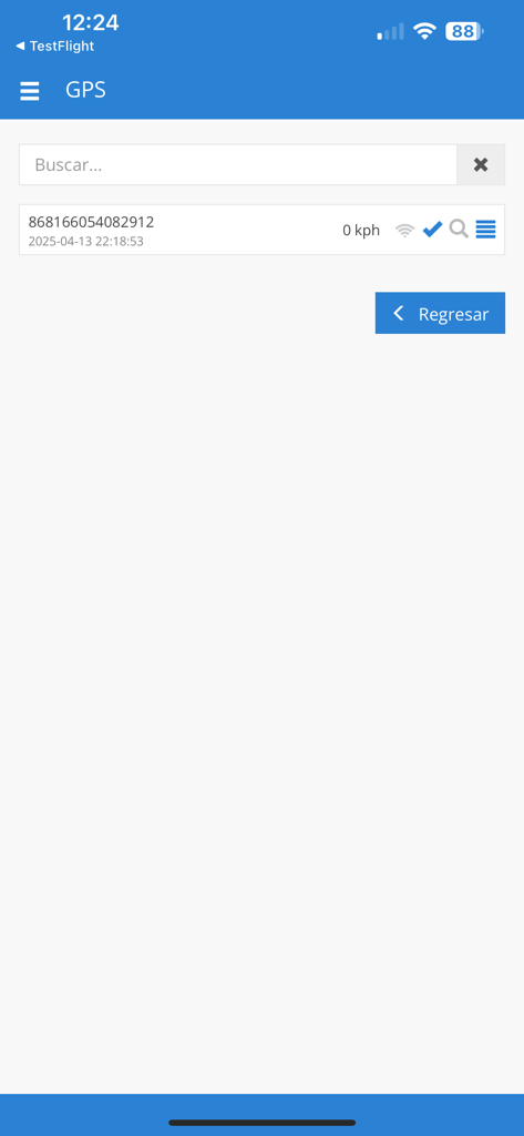 GPS Rastreo Uno mobile App-Oberfläche, die den Echtzeit-Fahrzeugstatus und Tracking-Informationen anzeigt