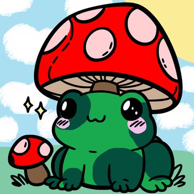 a cute frog with a mushroom hat
