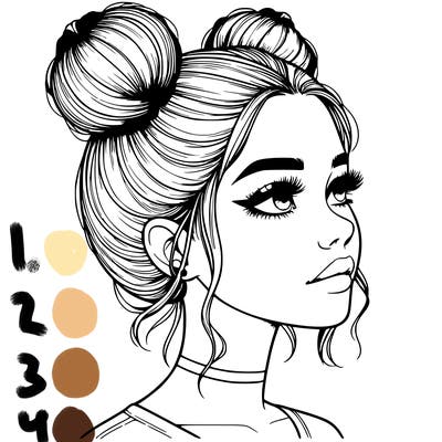 realistic girl with buns on the top of her head