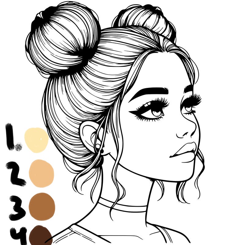 realistic girl with buns on the top of her head