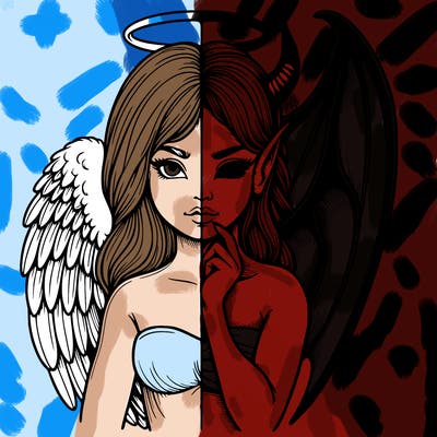 realistic angel half demon