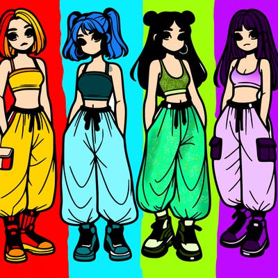 girls with crop top with baggy pants