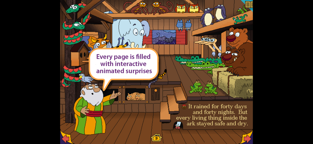 Interactive animated scene of Noah and animals inside the ark