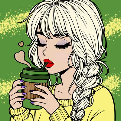 realistic girl drinking coffee