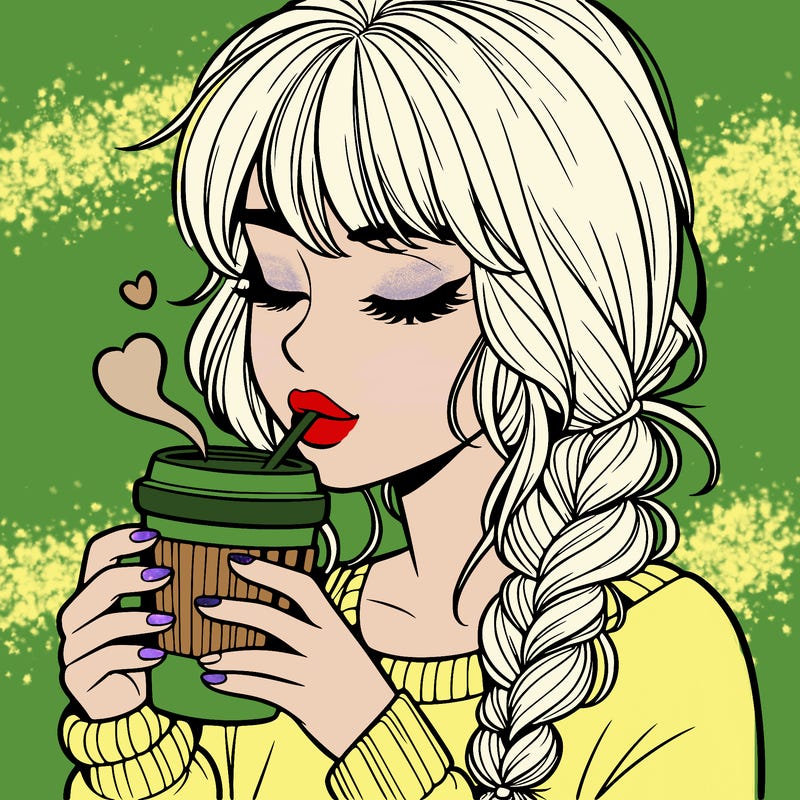 realistic girl drinking coffee