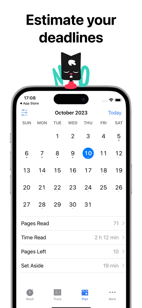 Leio - Leio app screenshot showing the reading planner calendar and daily progress stats.