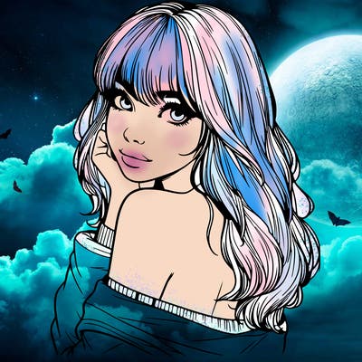 realistic girl with bangs looking over her shoulder