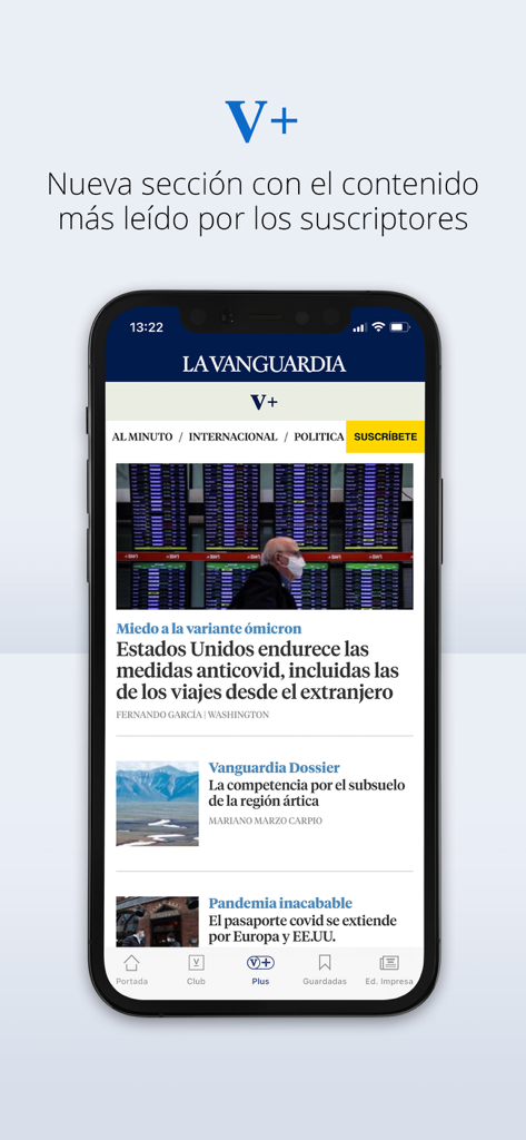 La Vanguardia - Aplicación de noticias La Vanguardia que muestra la sección V Plus para suscriptores