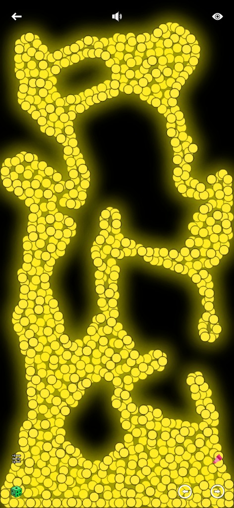 黒い背景に光る黄色の粒子のインタラクティブシミュレーション