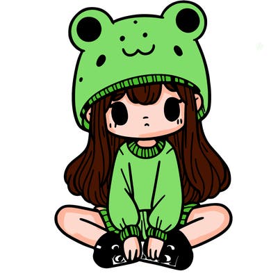 a girl wearing a frog hat and some frog socks