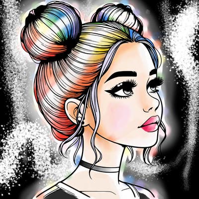 realistic girl with buns on the top of her head