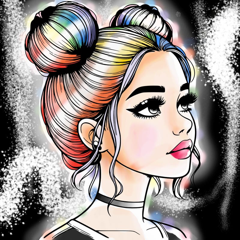 realistic girl with buns on the top of her head