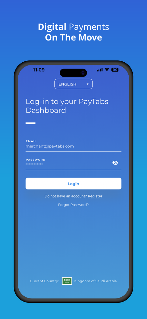 PayTabs - PayTabs mobile app login screen for merchants