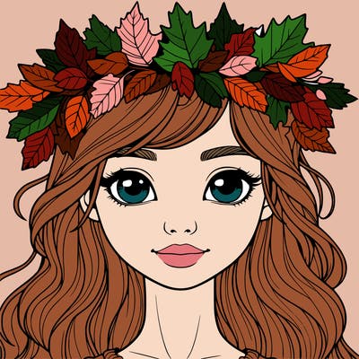 realistic girl with fall leaf crown