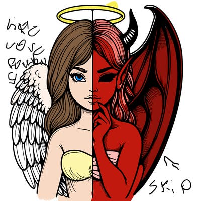 realistic angel half demon