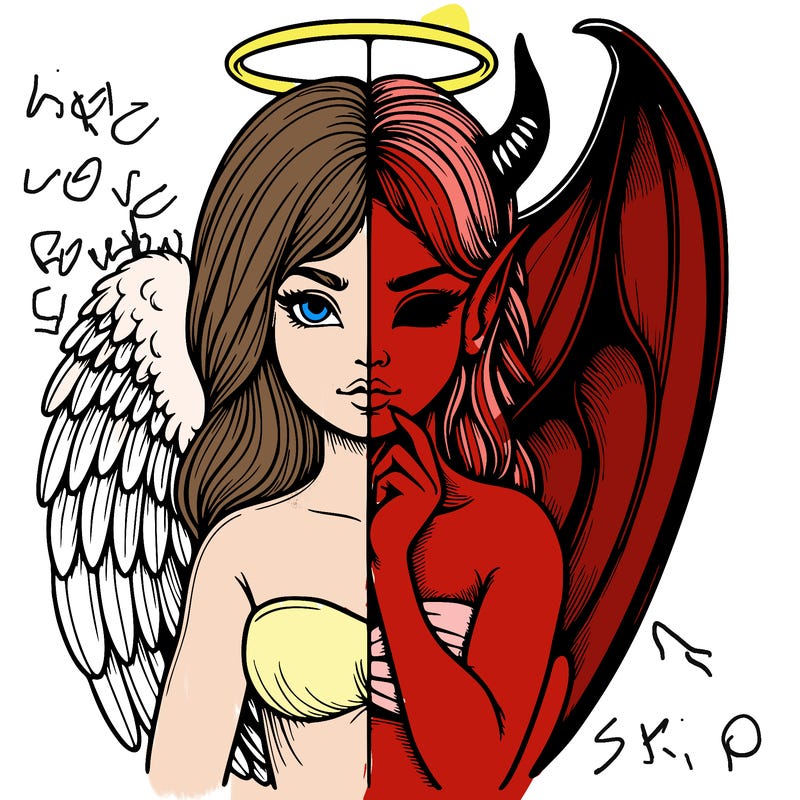 realistic angel half demon