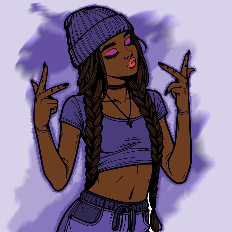 realistic teenage girl with braids and a beanie and crop top doing 🫶🏼