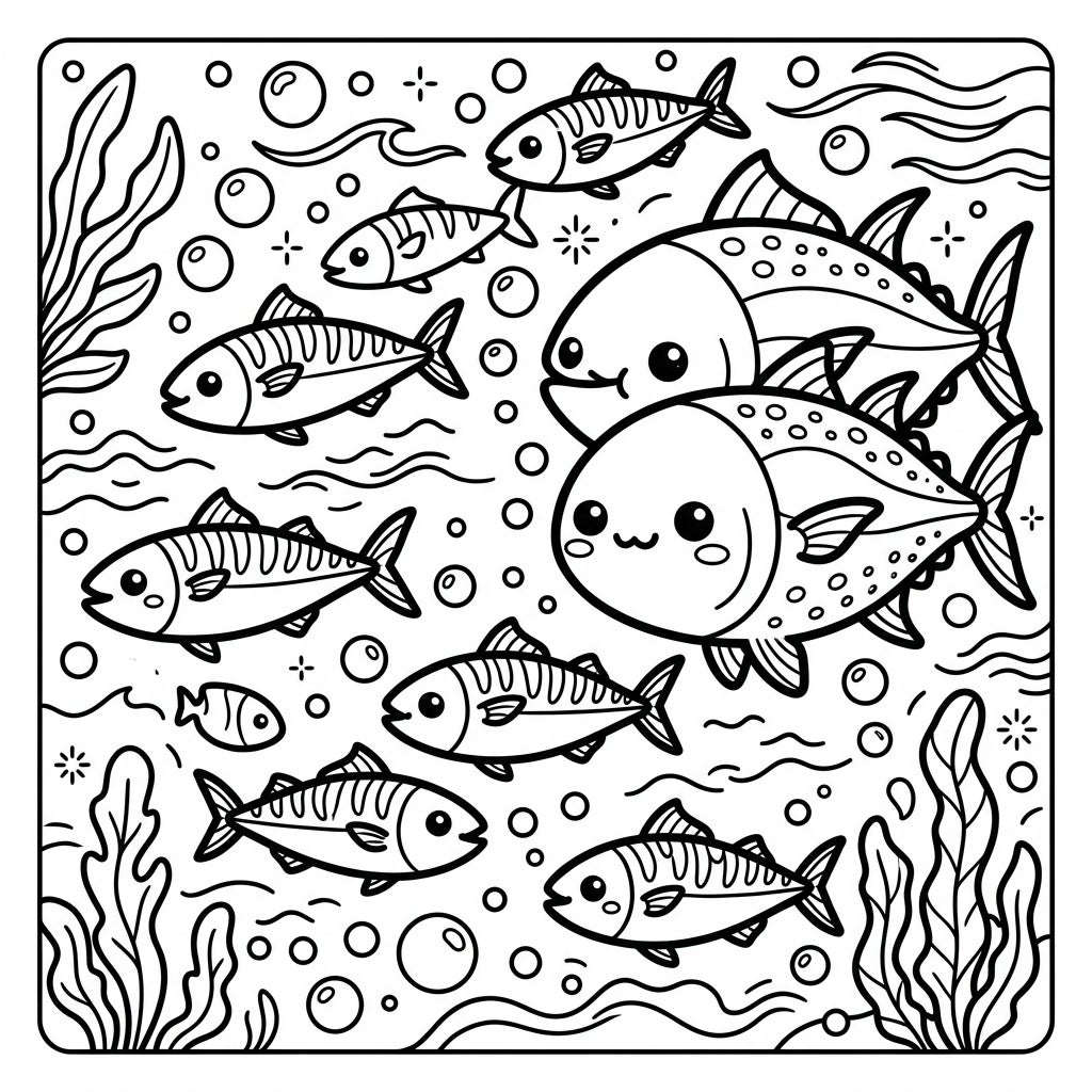 Kawaii Tuna & Mackerel Coloring Page | Cute Fish Fun! — Color Pop