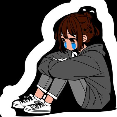 sad anime girl sitting alone