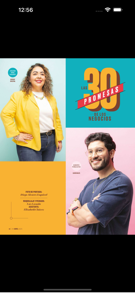 A feature page from Revista Expansion titled Las 30 Promesas de los Negocios showcasing profiles of successful entrepreneurs.
