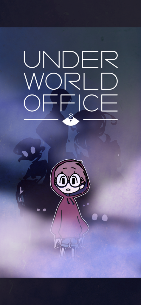 Underworld Office: Ghost Story - Main character Eugene standing in front of ghost silhouettes in the Underworld Office title screen