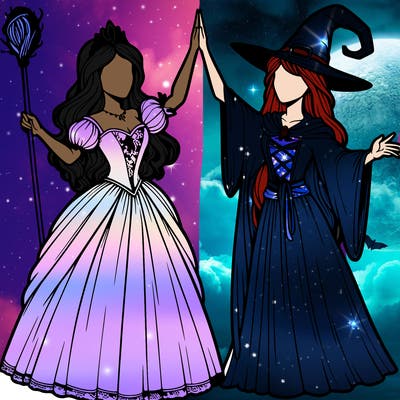 detailed realistic split of a princess and a witch