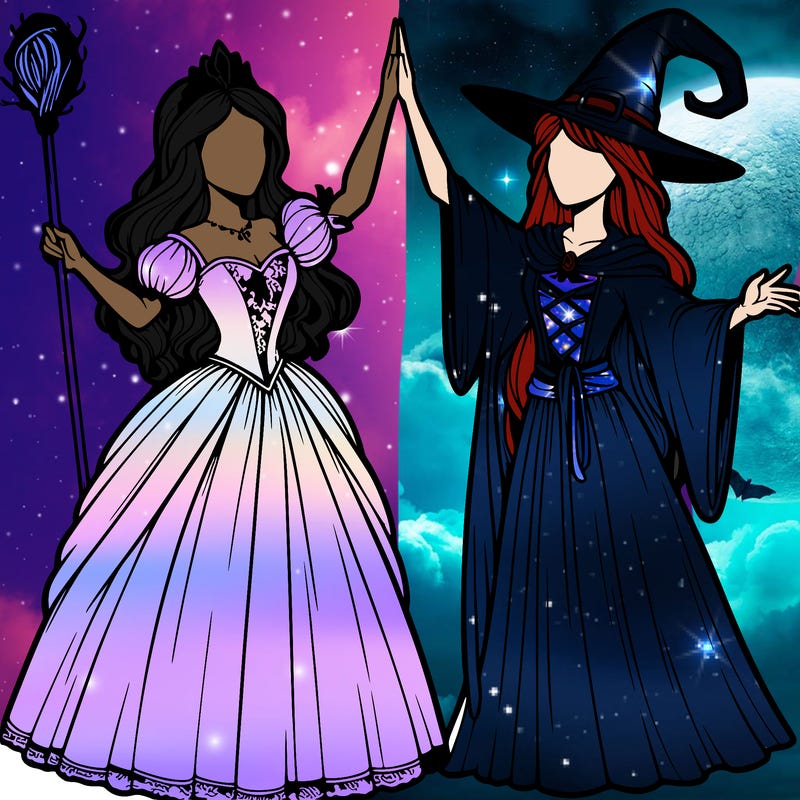 detailed realistic split of a princess and a witch
