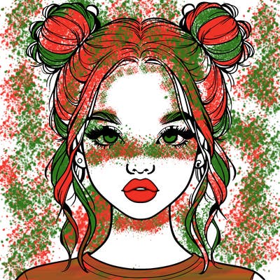 realistic girl with two buns in hair and lips