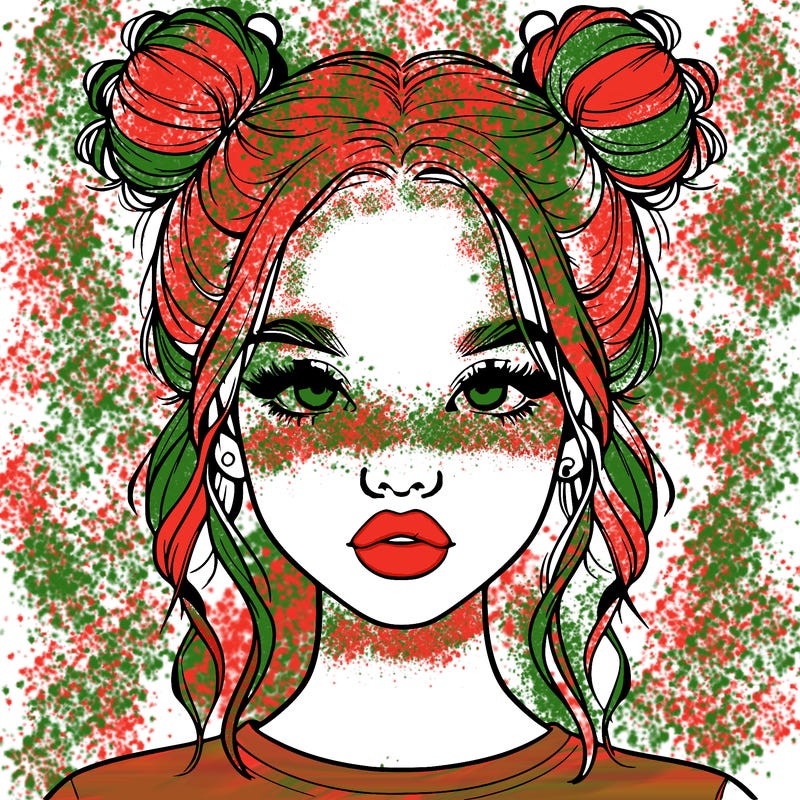 realistic girl with two buns in hair and lips