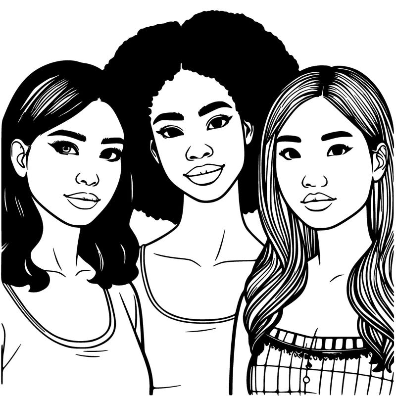 a realistic latina woman and an afro american woman and an asian woman
