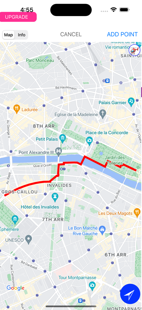 r.485 - Navigation and more! - Map interface in r.485 navigation app showing a custom route plan in Paris