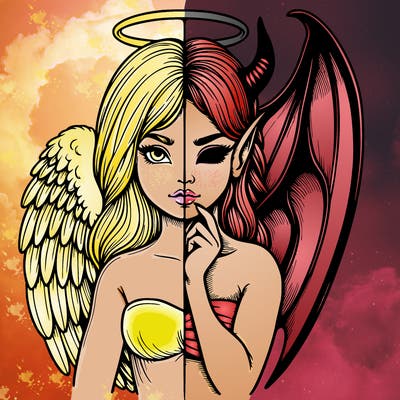 realistic angel half demon