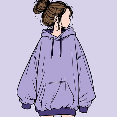 realistic girl with a oversized sweatshirt on and a bun