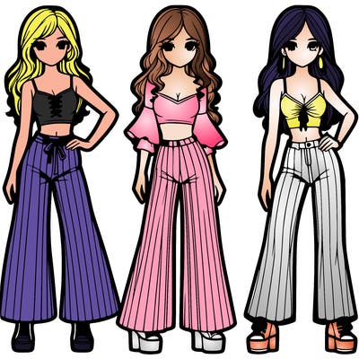 girls with flare pants and crop tops realistic