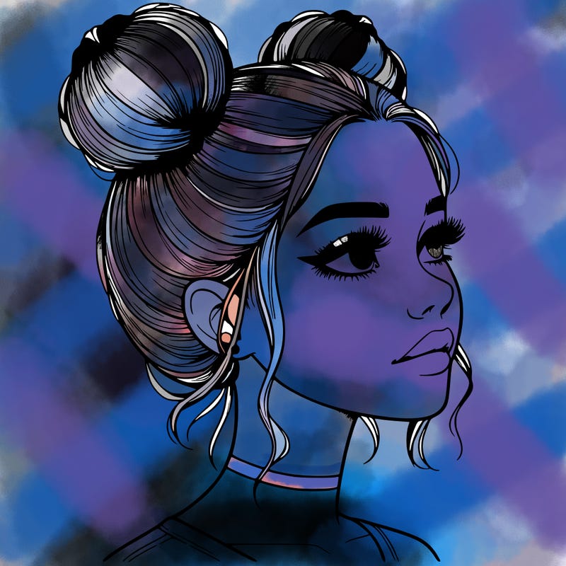 realistic girl with buns on the top of her head