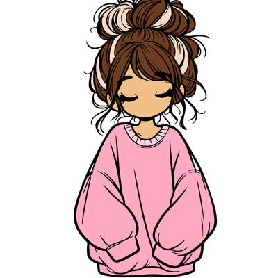girl with baggy sweatshirt and messy bun