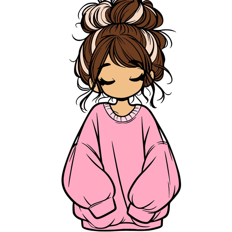 girl with baggy sweatshirt and messy bun